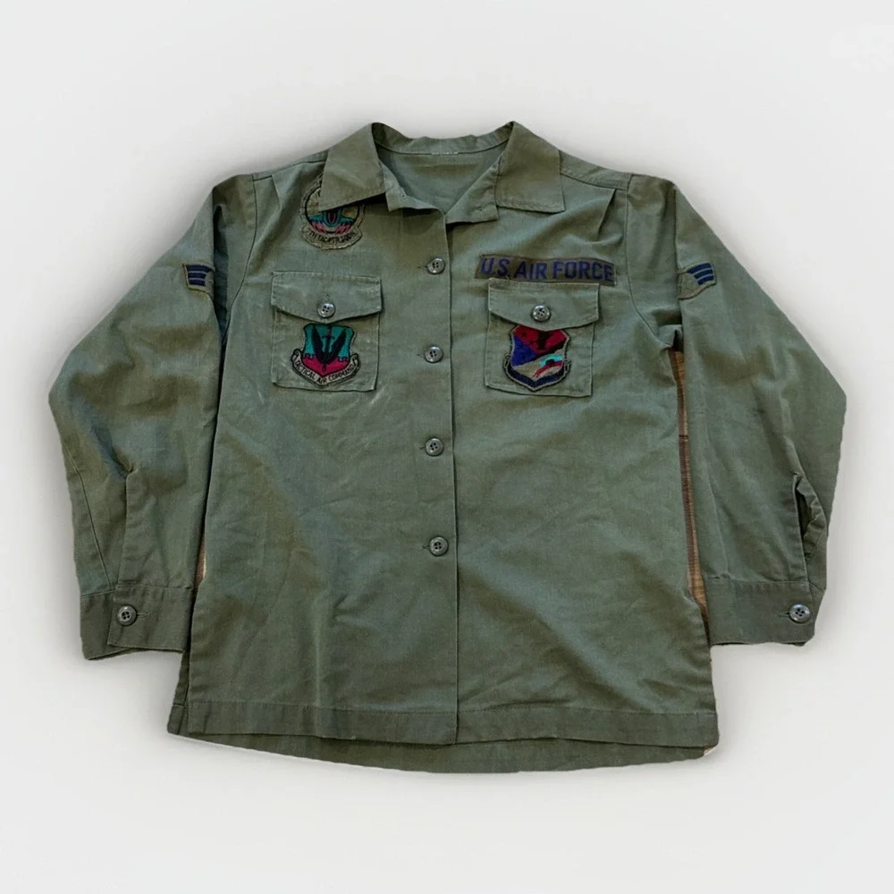 Vintage Military Shirt Mens M Cotton Sateen OG-107 US Air‎ Force Named 70s Nam